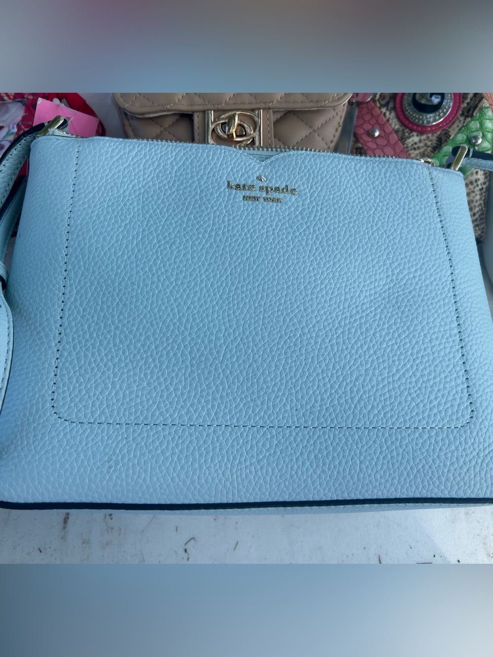 kate spade Pale Blue Pebbled Leather Crossbody Bag
